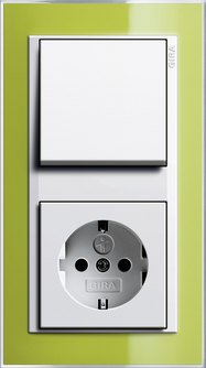 2-gang combination, switch/SCHUKO socket outlet, Gira Event Clear, green/pure white glossy