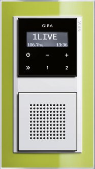 Flush-mounted radio, Gira Event Clear, green/pure white glossy