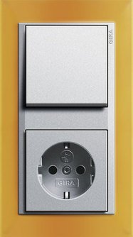2-gang combination switch/SCHUKO socket outlet, Gira Event Opaque, amber/ colour aluminium