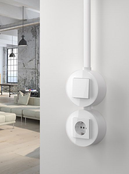 Gira Studio surface-mounted, white glass: touch switch, pure white glossy; SCHUKO socket outlet, pure white glossy